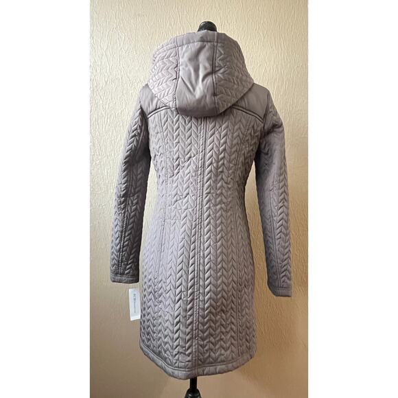 BCBGeneration Quilted Chevron XS Coat Puffer Faux Fur Jacket Gray Parka New - Picture 3 of 13